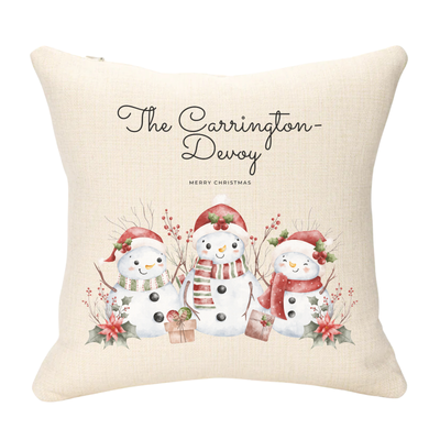 Personalised Family Name and Snowmen Cushion