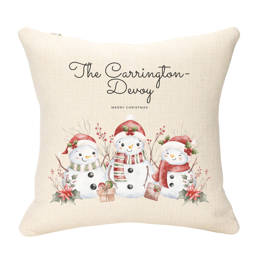Personalised Family Name and Snowmen Cushion
