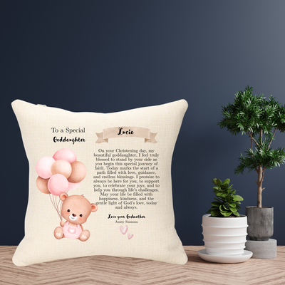 Godparent Christening Balloon Version Personalised Cushion