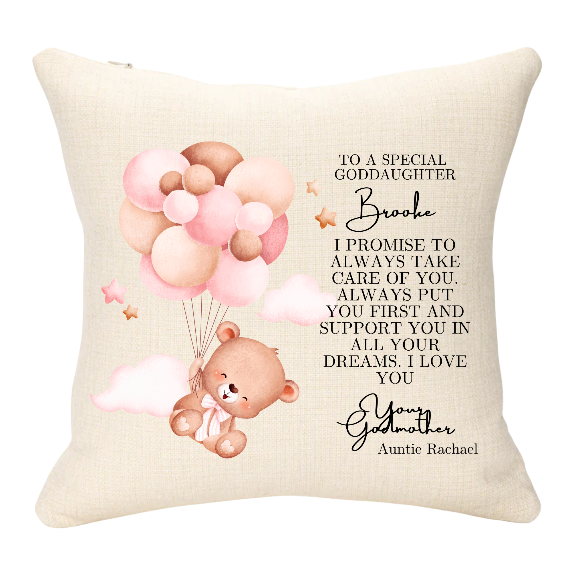 Godparent Girl Christening Personalised Cushion
