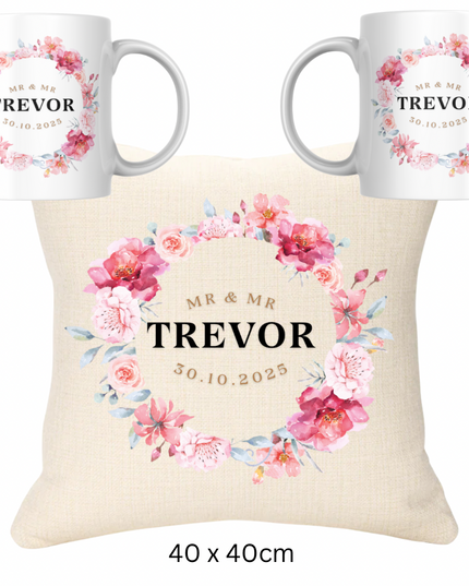 Wedding Bundle - Pink Version Cushion and Two Mugs - Demo Design Gifts