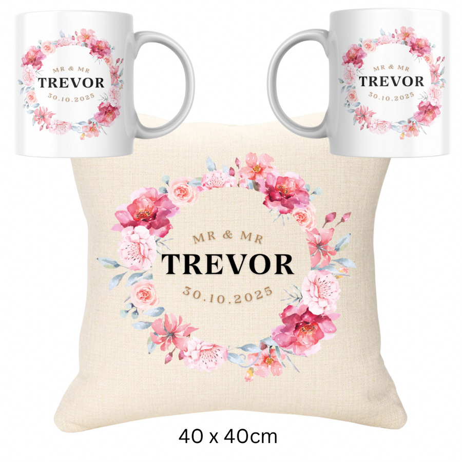 Wedding Bundle - Pink Version Cushion and Two Mugs
