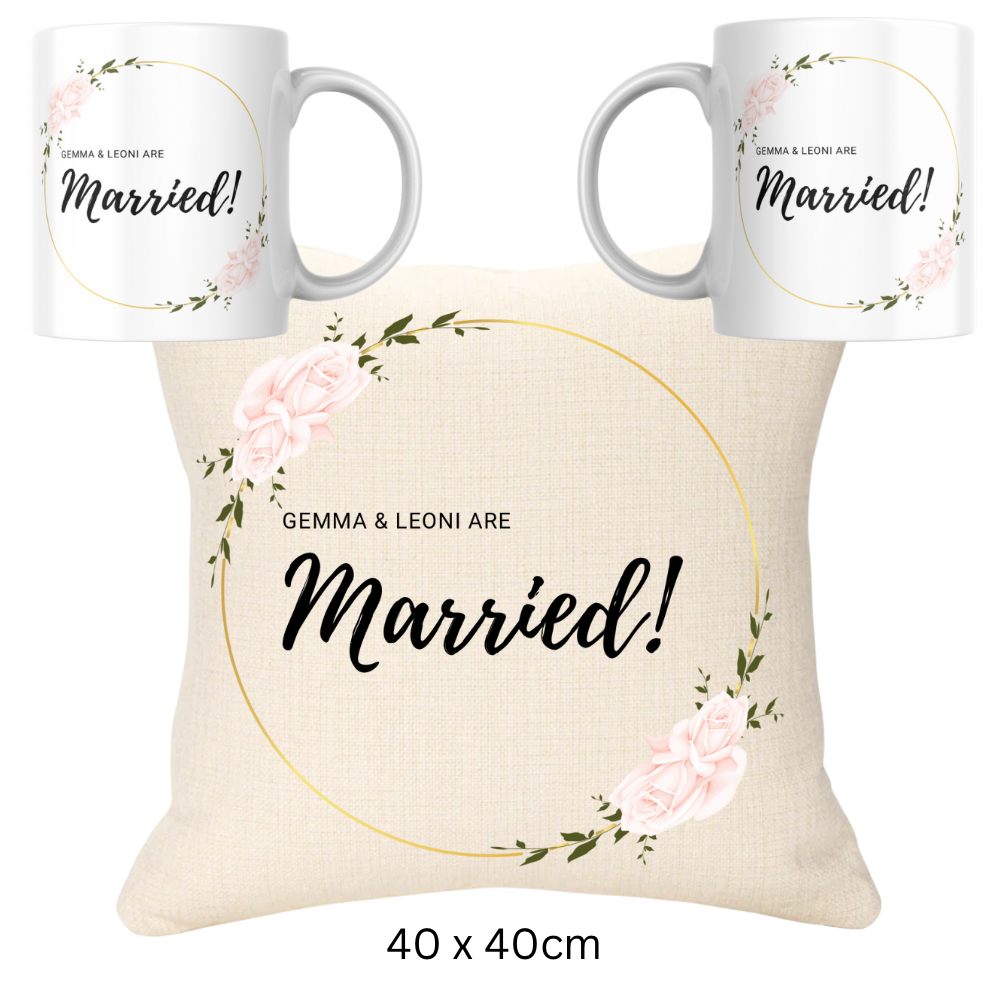 Wedding Bundle -  Pink & Gold Version Married Name and Two Mugs