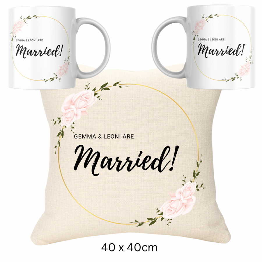 Wedding Bundle -  Pink & Gold Version Married Name and Two Mugs