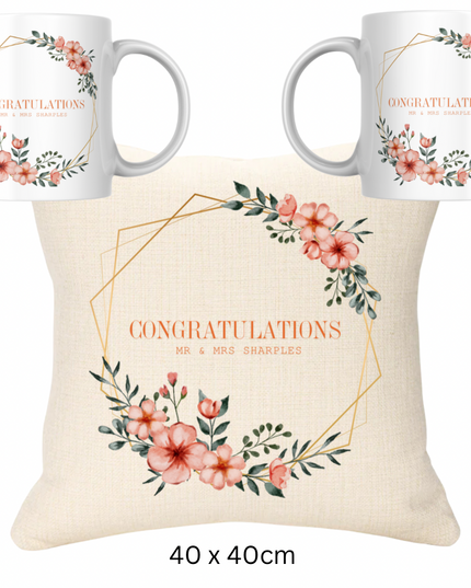 Wedding Bundle -  Pink & Gold Version Congratulations Name and Two Mugs - Demo Design Gifts