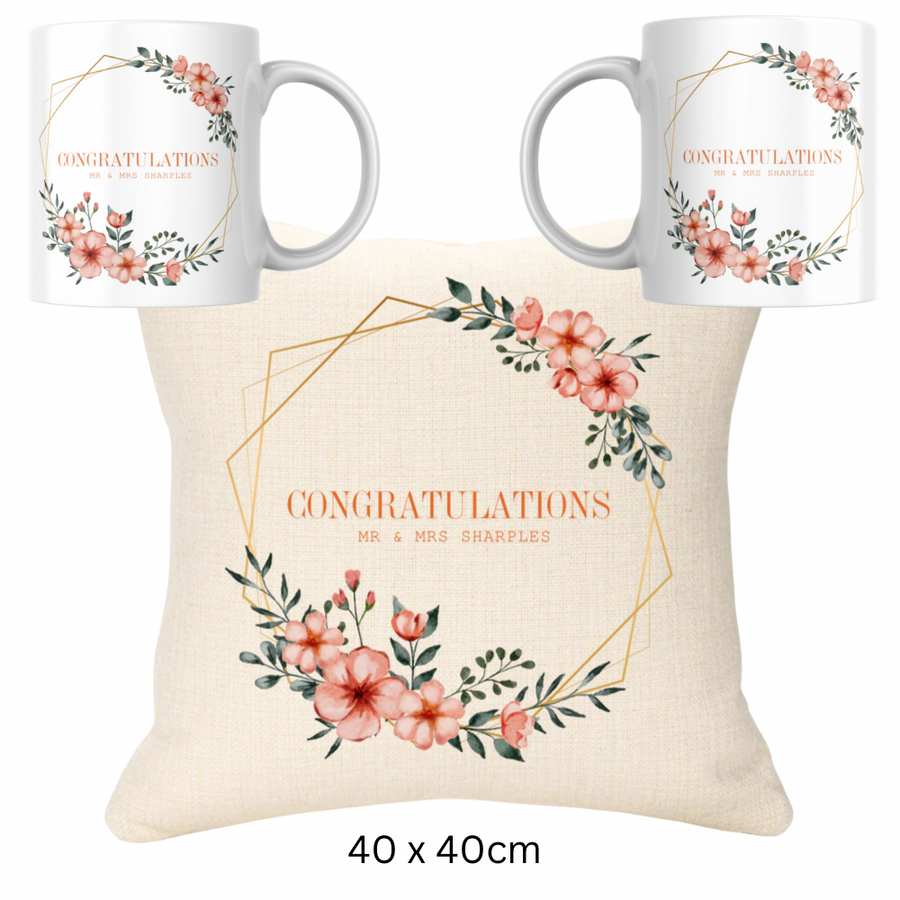 Wedding Bundle -  Pink & Gold Version Congratulations Name and Two Mugs