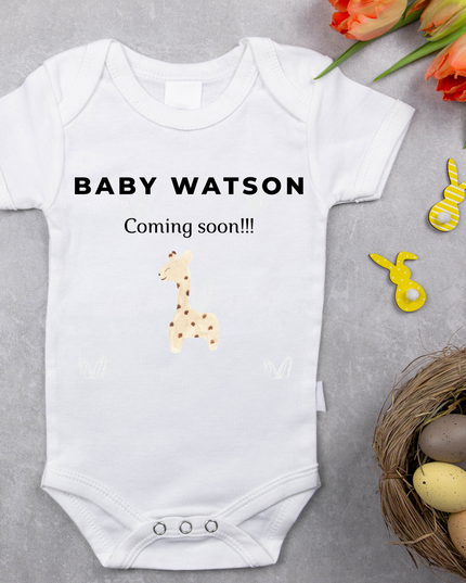 Baby Coming soon!!! Baby Grow Personalised - Demo Design Gifts