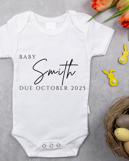 Baby Name and Due Date Baby Grow Personalised - Demo Design Gifts