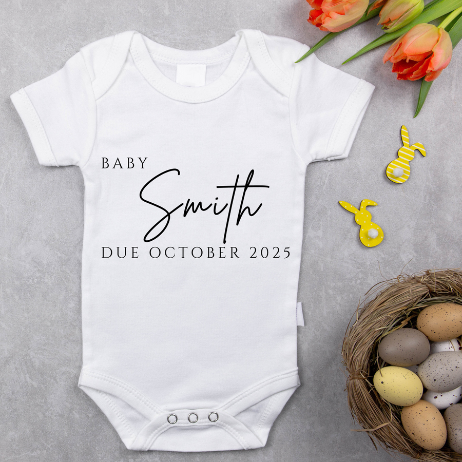 Baby Name and Due Date Baby Grow Personalised