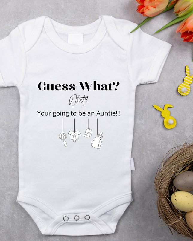 Guess Who is going to be an Auntie Baby Grow Personalised - Demo Design Gifts