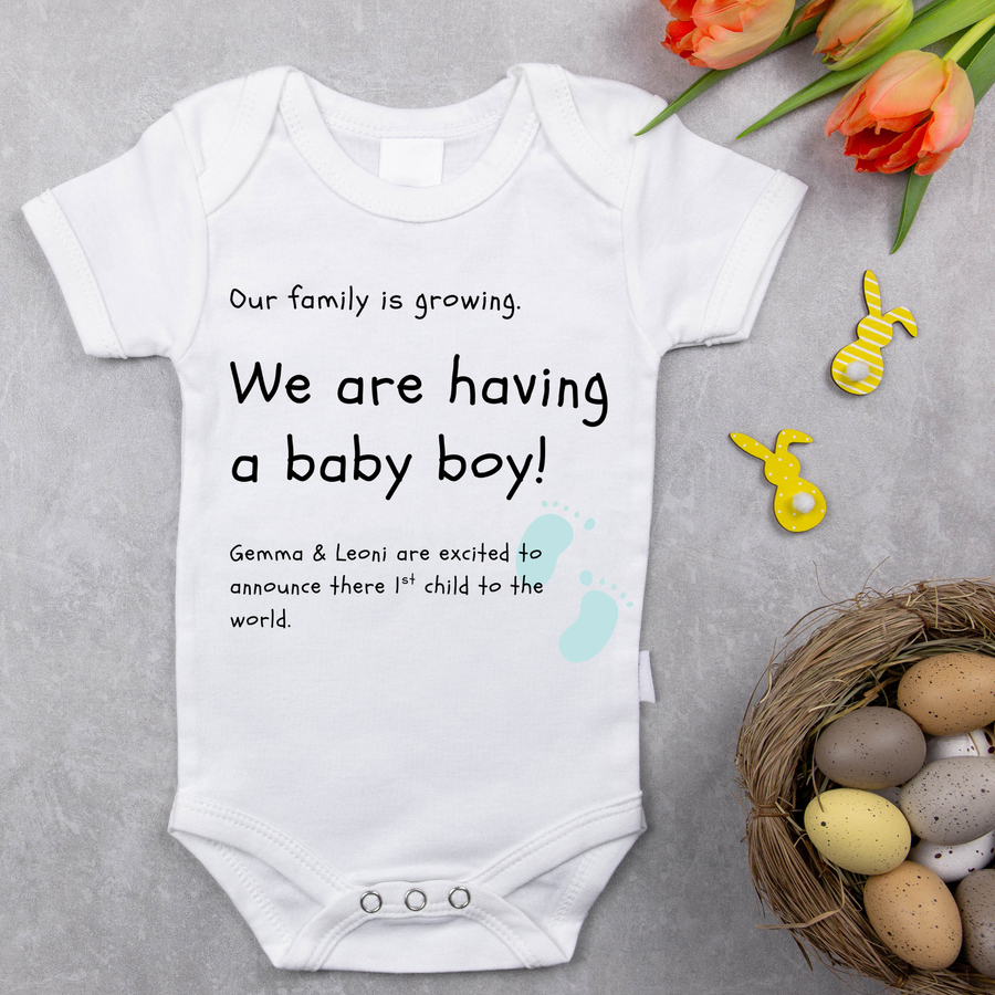 Our Family Is Growing Baby Grow Personalised