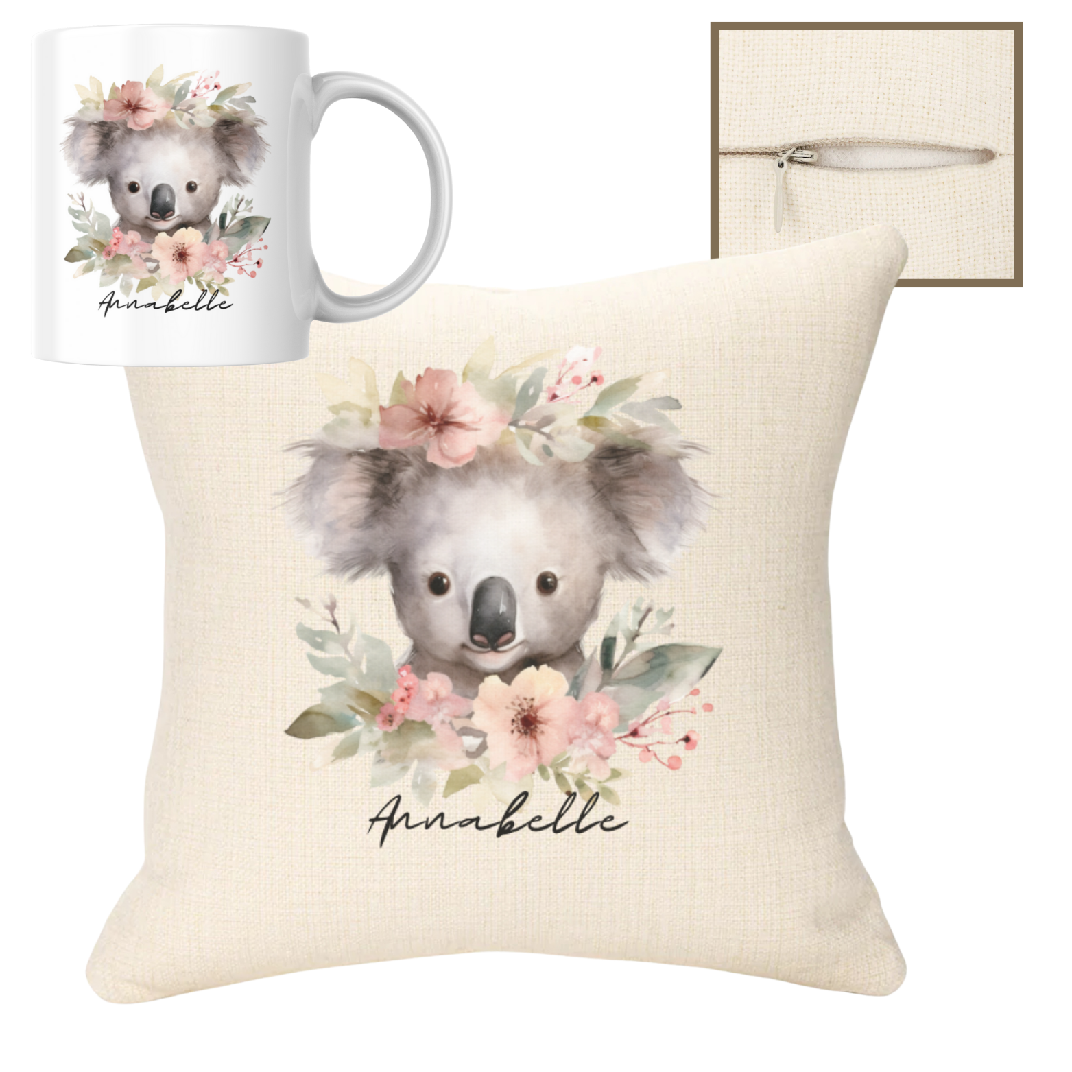 Bear with Flowers 40x40cm Cushion & 11oz Mug