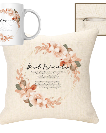 Best Friends 40x40cm Cushion & 11oz Ceramic Mug - Demo Design Gifts
