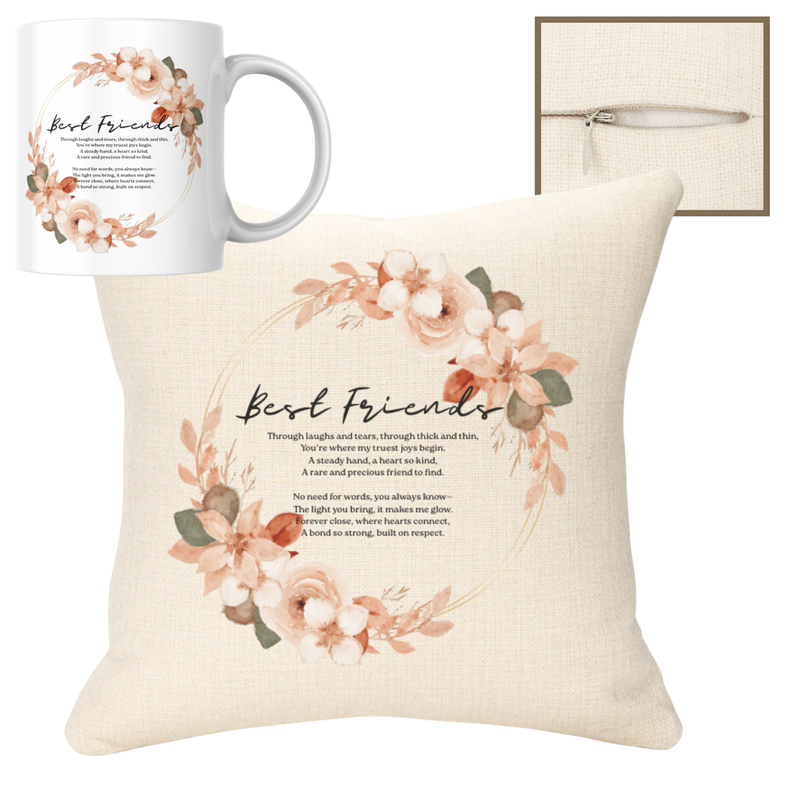Best Friends 40x40cm Cushion & 11oz Ceramic Mug - Demo Design Gifts