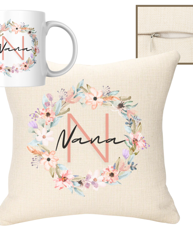 Name & Letter 40x40cm Cushion & 11oz Ceramic Mug - Demo Design Gifts