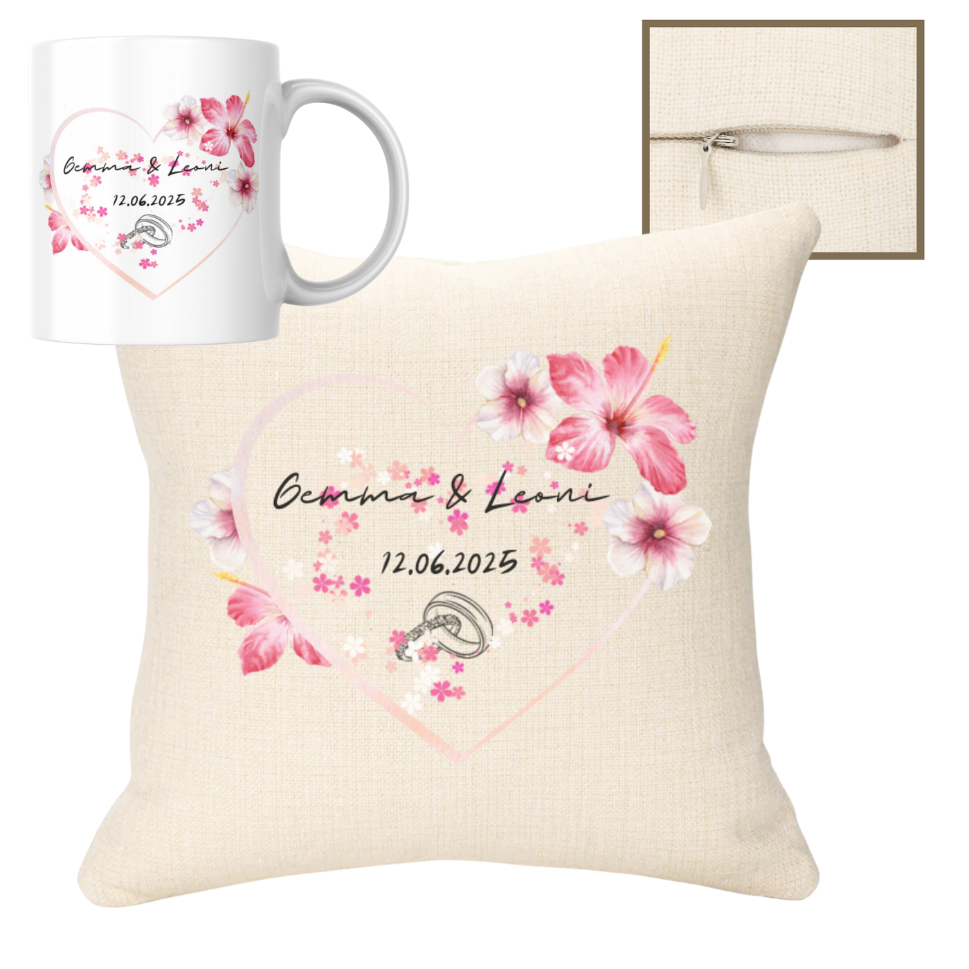 Wedding & Date 40x40cm Cushion & 11oz Mug