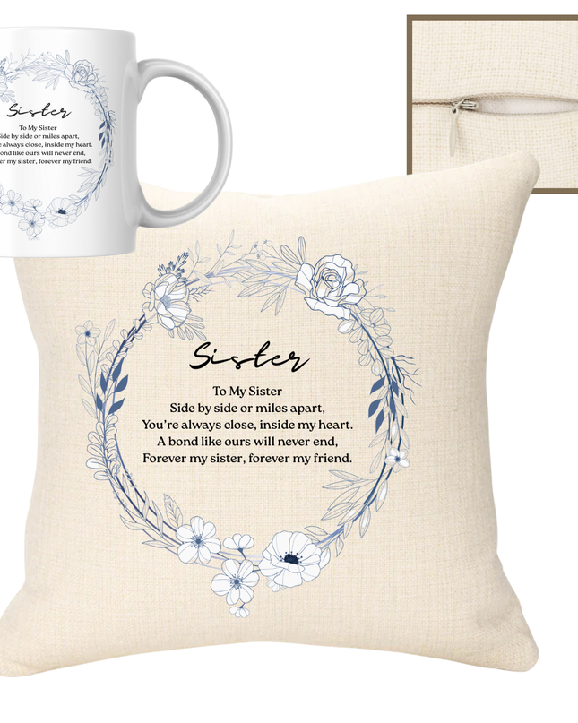Sister 40x40cm Cushion & 11oz Ceramic Mug - Demo Design Gifts