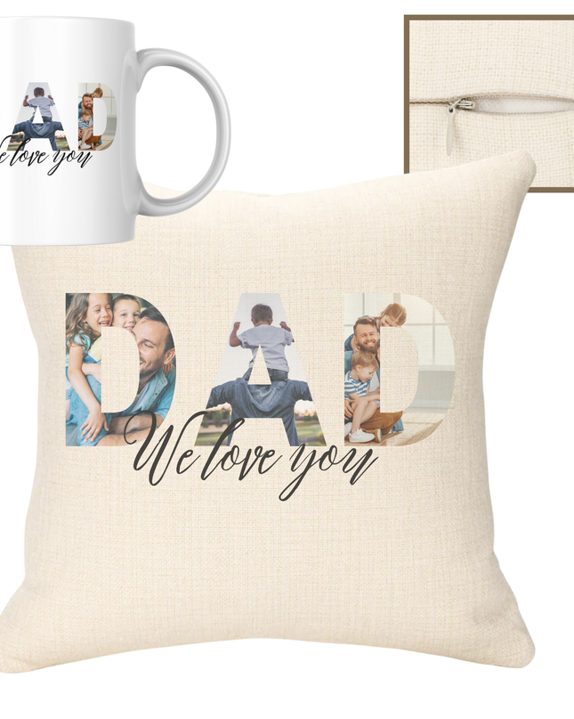 Dad Letters 40x40cm Cushion & 11oz Ceramic Mug - Demo Design Gifts