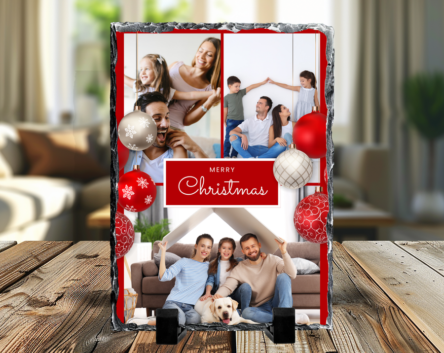 Merry Christmas 3 Image Rock Photo Slate, Christmas Gift
