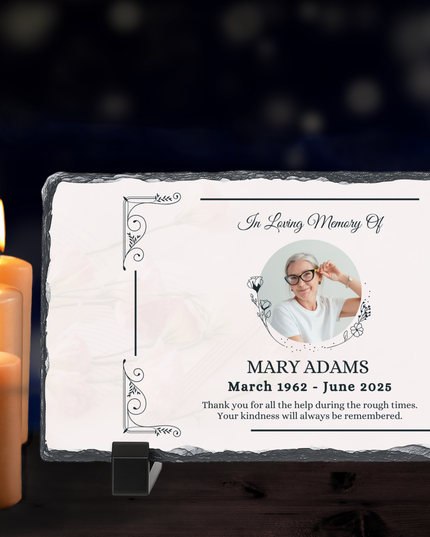 Personalised Memorial Photo Rock Slate 10x15cm | Grave Plaque | Waterproof Outdoor Memorial Gift | In Loving Memory - Demo Design Gifts