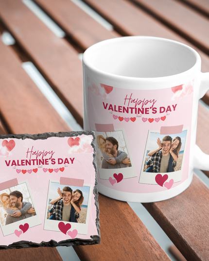 Valentines Day 11oz Mug and 9cm Rock Slate Coaster with 2 Images