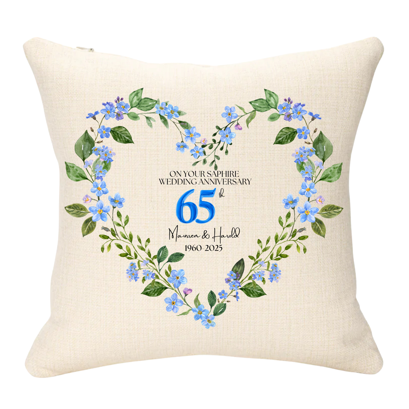 65th Wedding Anniversary Blue Version Personalised Cushion