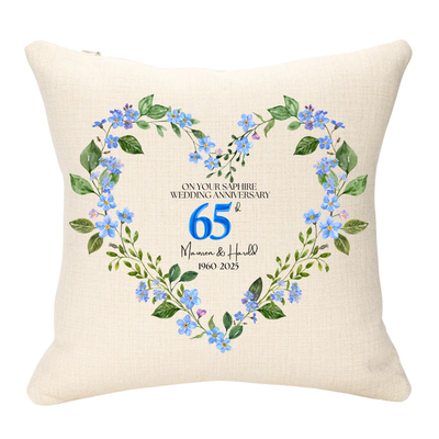65th Wedding Anniversary Blue Version Personalised Cushion