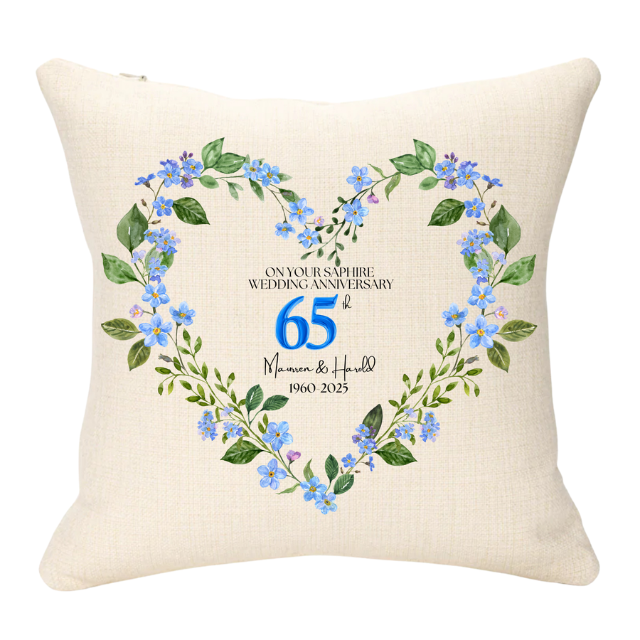 65th Wedding Anniversary Blue Version Personalised Cushion