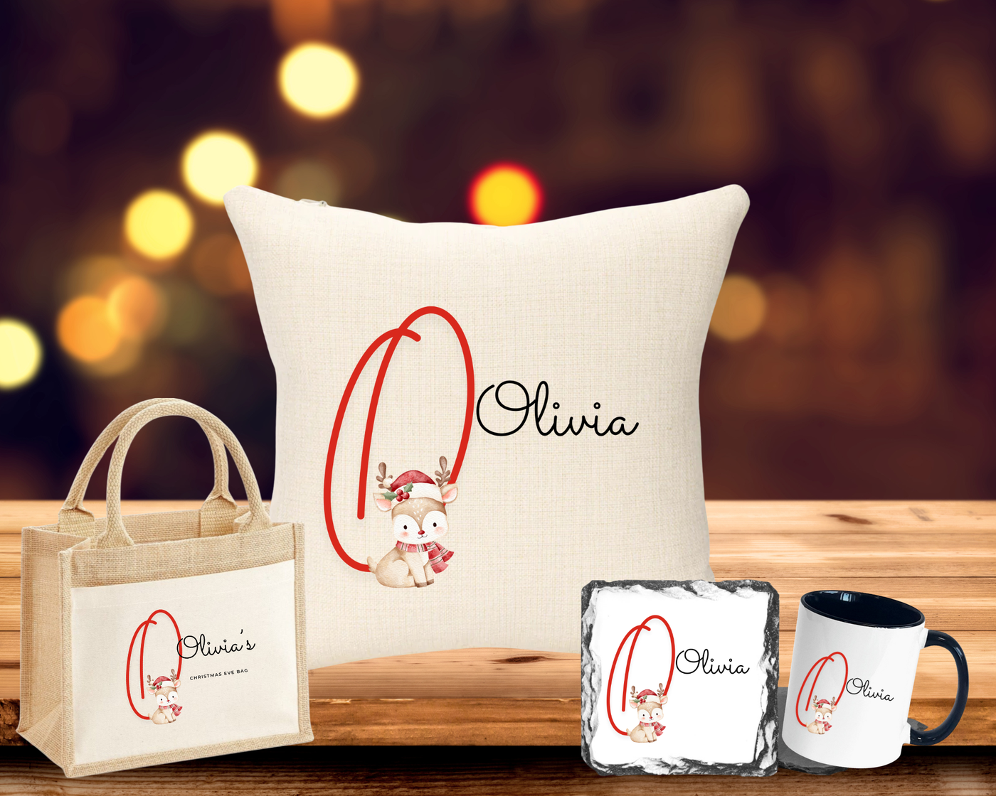 Red Reindeer Letter with Name Christmas Eve Bundle