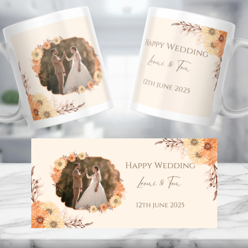 Wedding Orange Themed Personalised Photo Mug