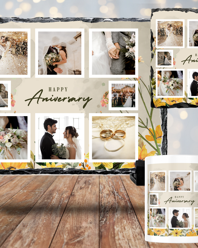Happy Anniversary Mug, Coaster, Photo Slate - Demo Design Gifts