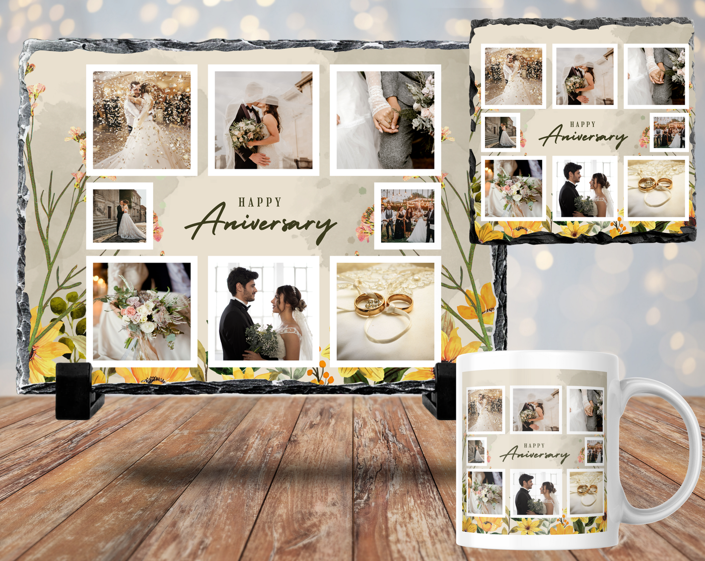 Happy Anniversary Mug, Coaster, Photo Slate