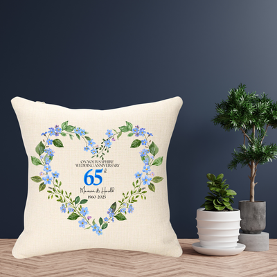65th Wedding Anniversary Blue Version Personalised Cushion