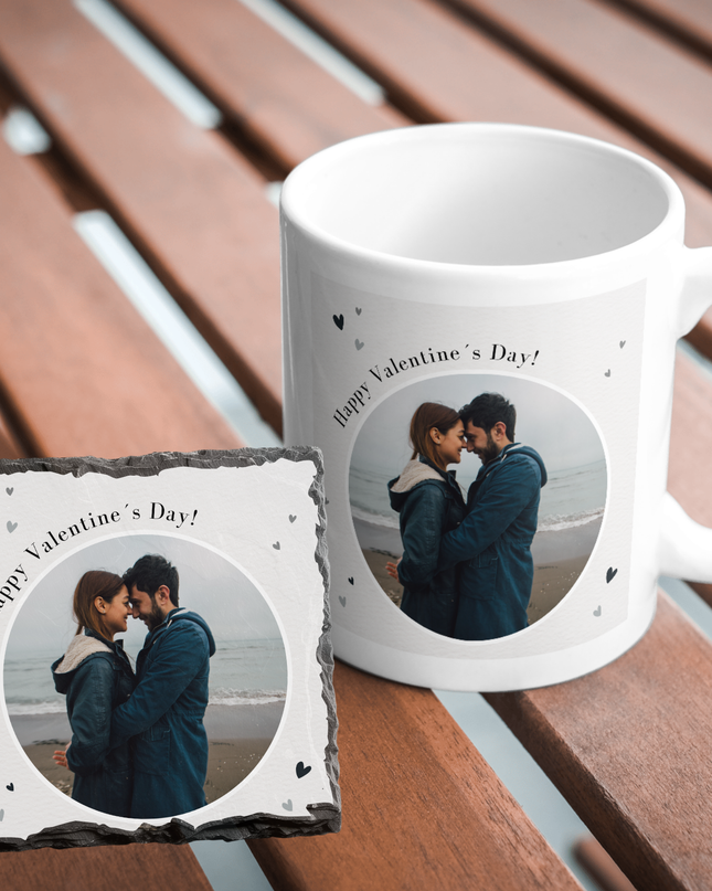 Valentines Day 11oz Mug and 9cm Rock Slate Coaster with 1 Image