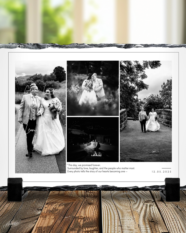 Personalised 4 Image Photo Slate with Names, Date and Poem