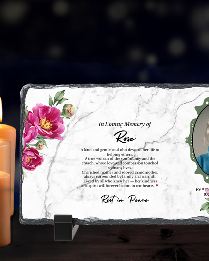 Personalised Memorial Photo Rock Slate 10x15cm | Grave Plaque | Waterproof Outdoor Memorial Gift | In Loving Memory - Demo Design Gifts