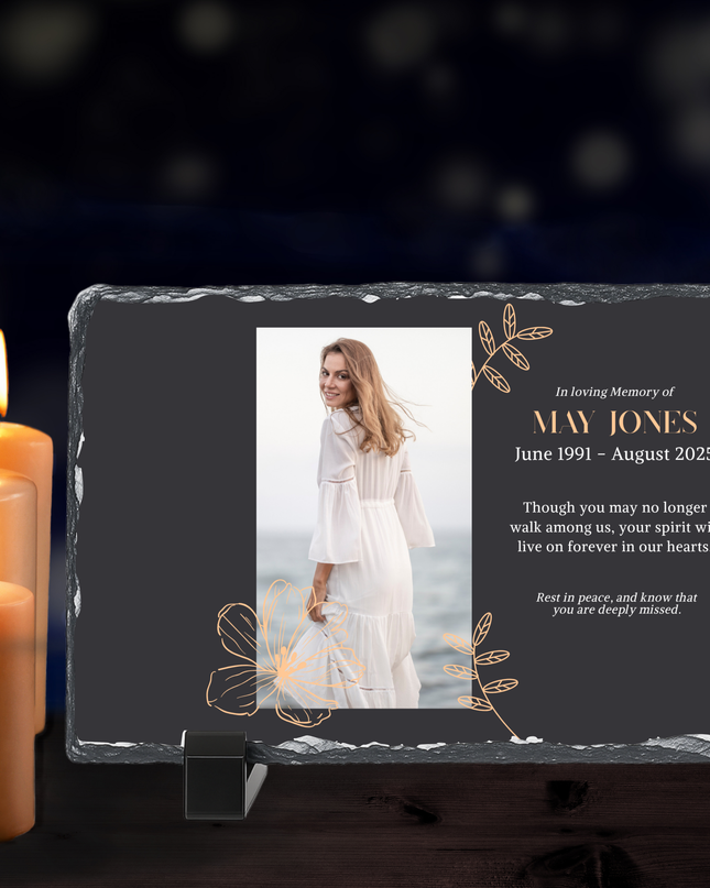 Personalised Memorial Photo Rock Slate 10x15cm | Grave Plaque | Waterproof Outdoor Memorial Gift | In Loving Memory - Demo Design Gifts
