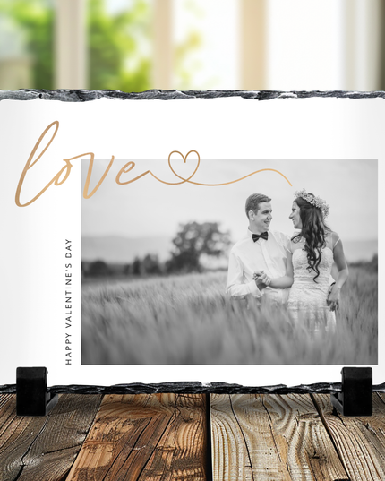 Personalised Image Photo Slate, Love, Happy Valentines Day, Gold Writting