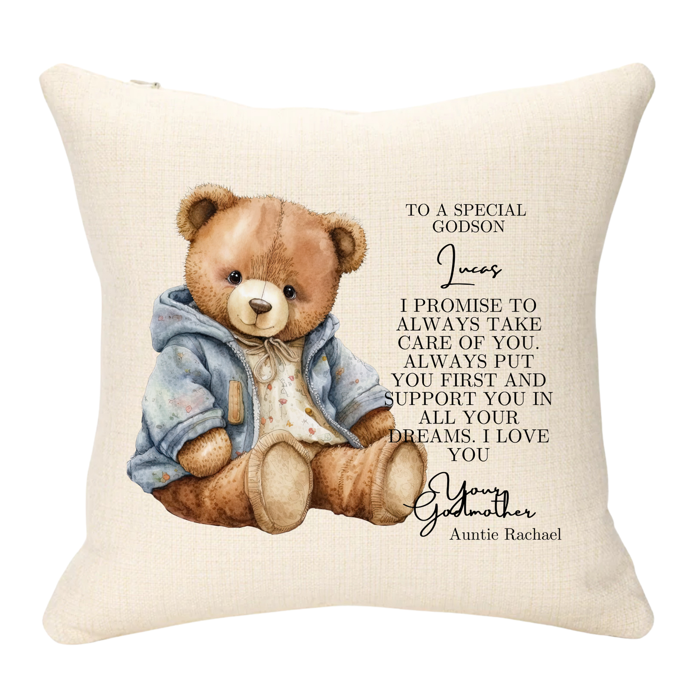 Godson Teddy Christening Personalised Cushion