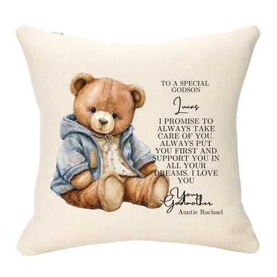 Godson Teddy Christening Personalised Cushion