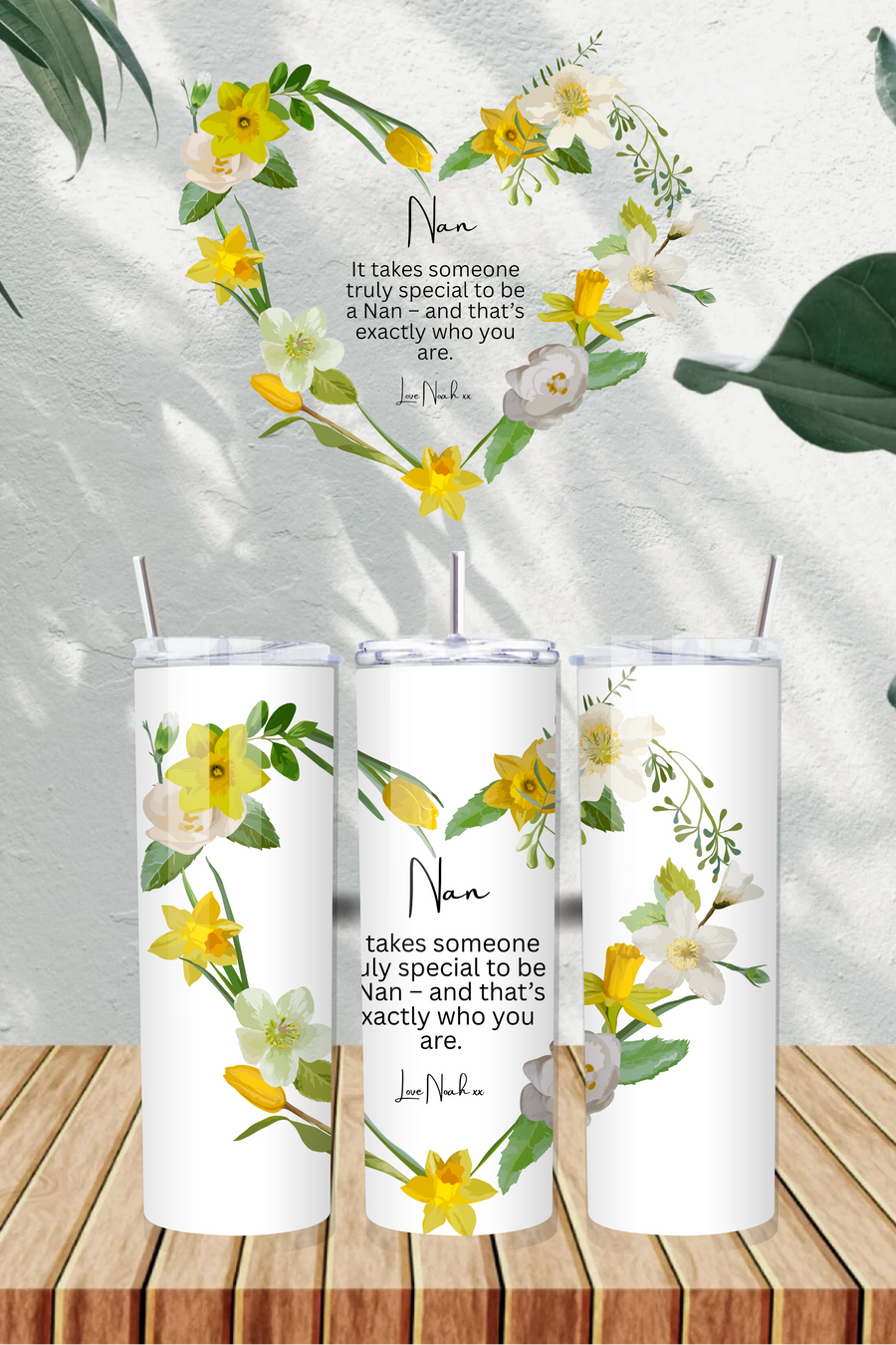 Personalised Nan Poem Herat Flower with Name 20oz Tumbler