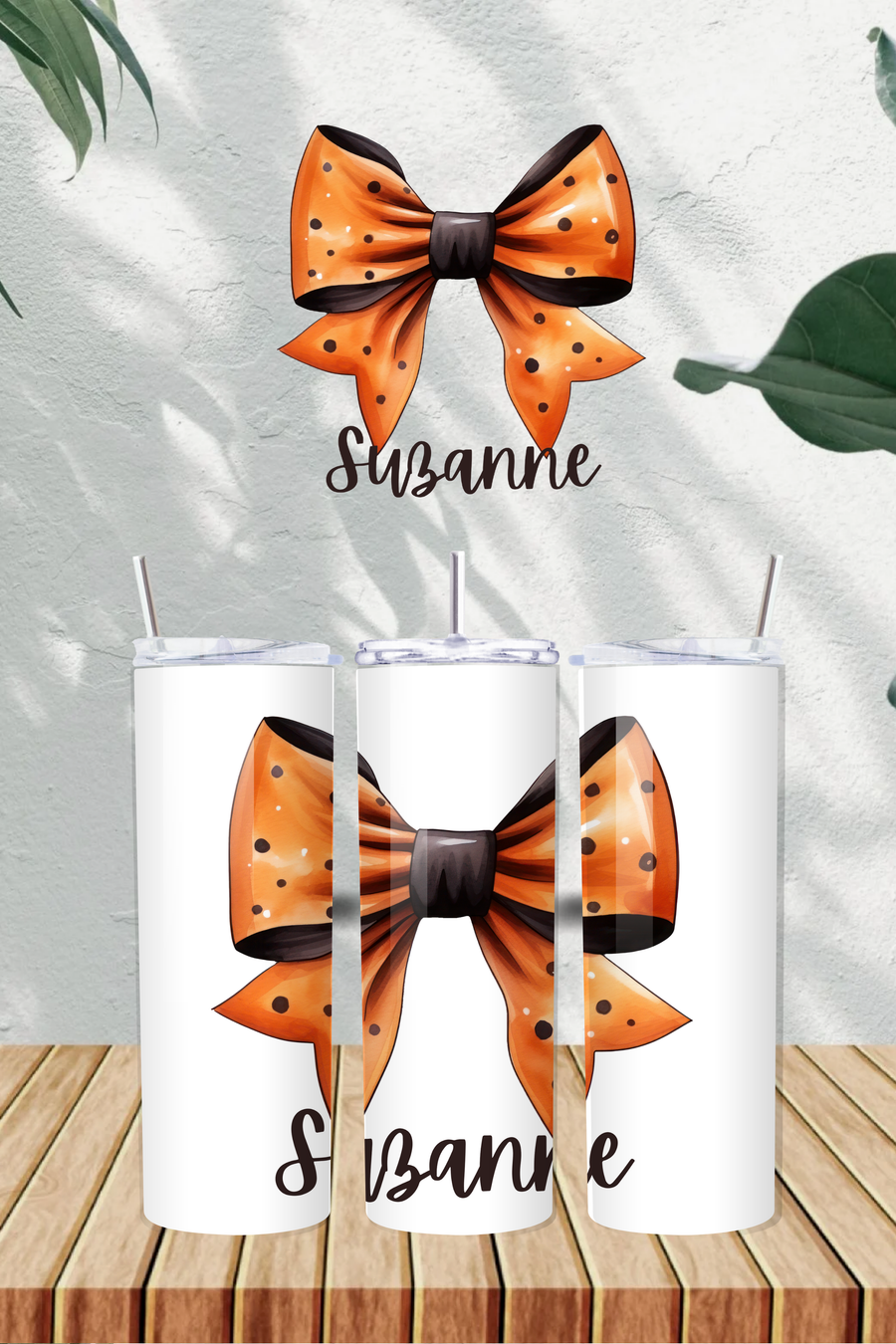 Personalised Orange and Black Bow with Name 20oz Tumbler