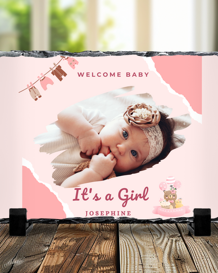 Welcome Baby It’s a Girl Photo Slate 19x29cm - Demo Design Gifts