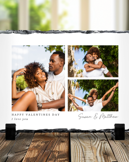 Happy Valentines Day, 3 Image, I love You Photo Slate with Names