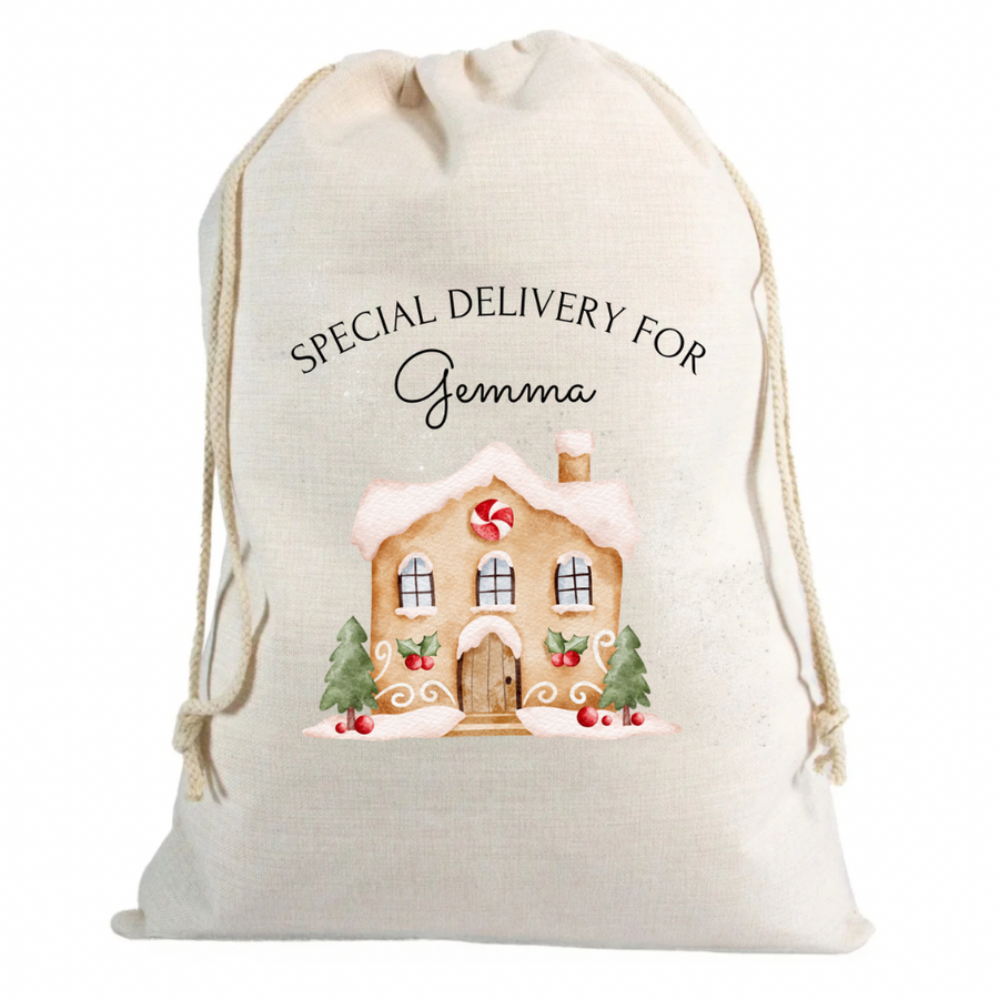 Christmas Sack Gingerbread House with Name