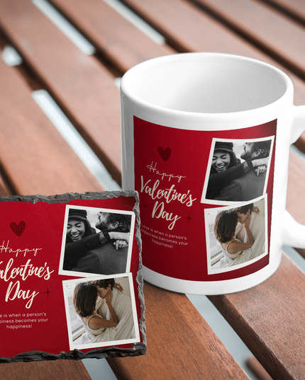 Valentines Day 11oz Mug and 9cm Rock Slate Coaster with 2 Image