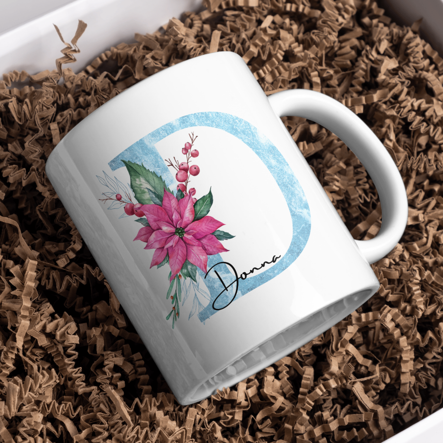 Blue Letter and Name Personalised Mug