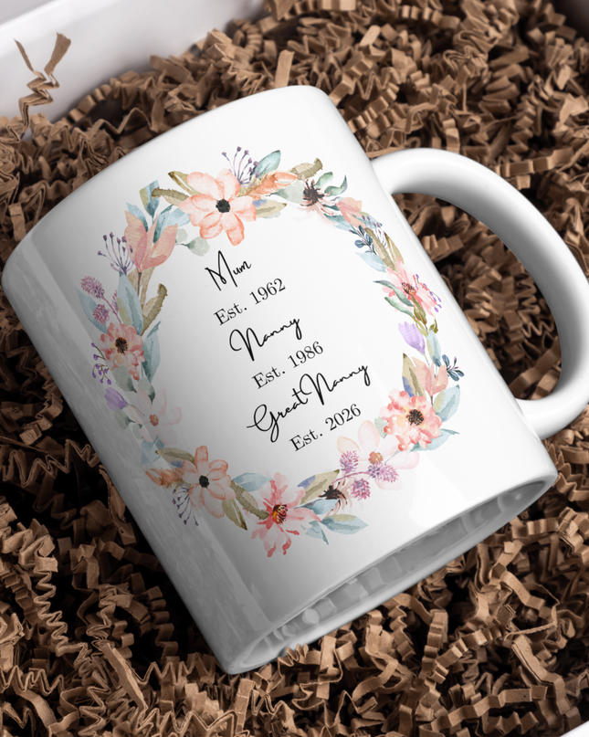Mum, Nana, Great Nan Dates Personalised Mug - Demo Design Gifts