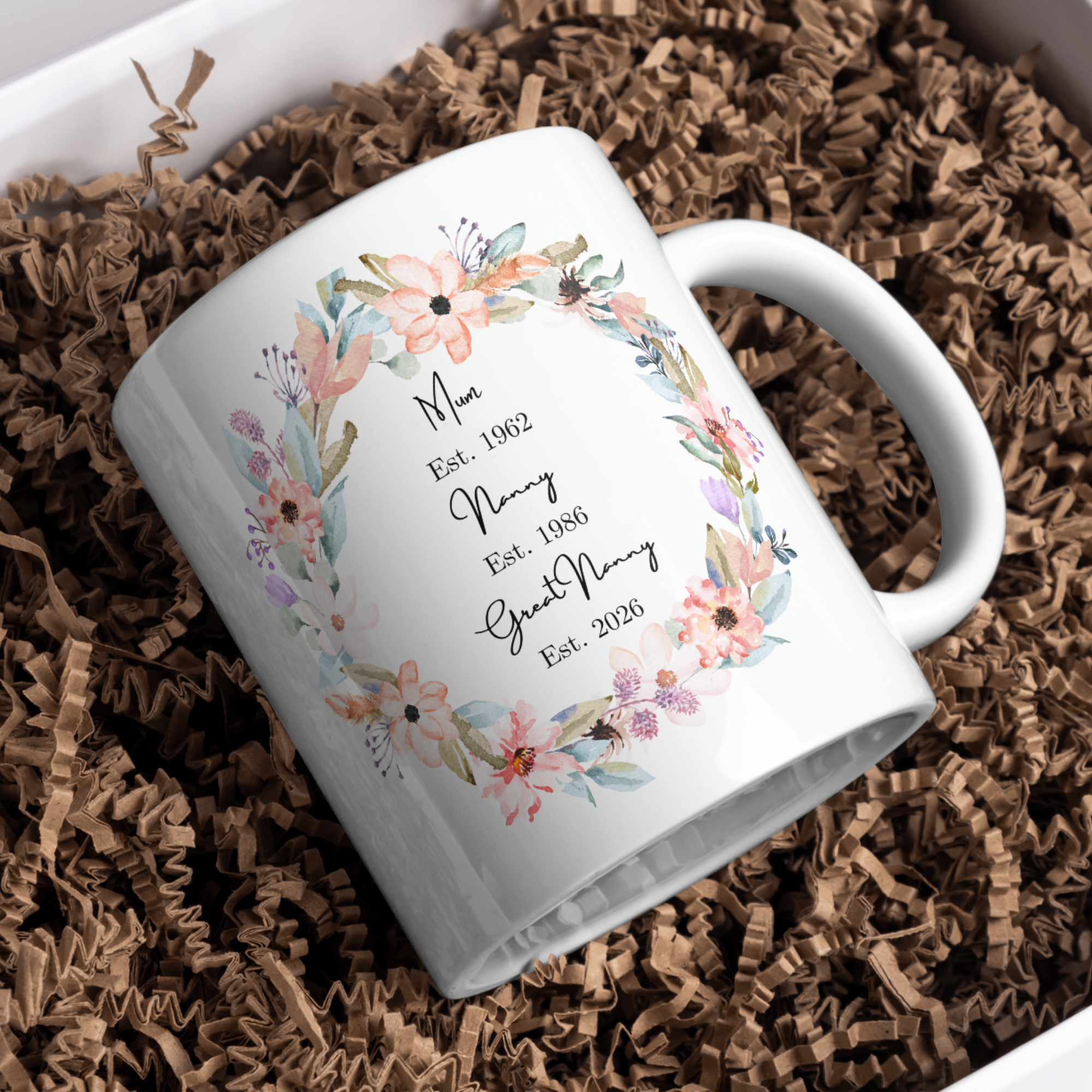 Mum, Nana, Great Nan Dates Personalised Mug