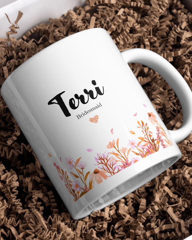 Bridesmaid Name and Orange Theme Personalised Mug - Demo Design Gifts